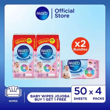 [BUY 1 GET 1] - Paseo Baby Gazette Jojoba Wipes Tissue Basah [50 Sheets ] isi 2 Pack --