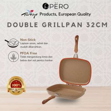 Pero Biogranite Double Grill 32cm / Wajan Grill Panggang Anti Lengket Creamy