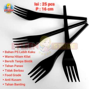 Garpu Makan Plastik Hitam isi 25 Pcs / Garpu Plastik