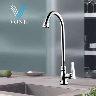 VONE Kran Cuci Piring Fleksibel Angsa Keran Sink Dapur Tanam Tembok Chrome Tanam 3501-44