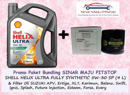 Paket Bundling Oli SHELL HELIX ULTRA HX8 API SP 5W-30 Original 4 Liter & Filter Oli Mobil SUZUKI APV