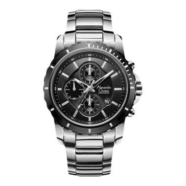 Jam Tangan Pria Alexandre Christie Chronograph AC 6141 MC BTBBA Black Dial Stainless Steel Strap Sil