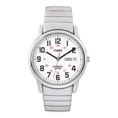 Jam Tangan Pria Timex Easy Reader T2N091 Indiglo White Dial Stainless Steel Strap Silver