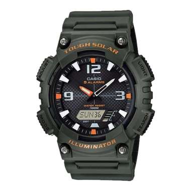 Jam Tangan Pria Casio General AQ-S810W-3AVDF Solar Analog Digital Black Dial Green Resin Band Hijau