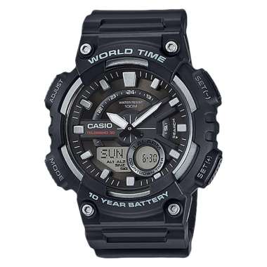 Jam Tangan Pria Casio General AEQ-110W-1AVDF Water Resistant 100M Digital Analog Dial Black Resin Ba