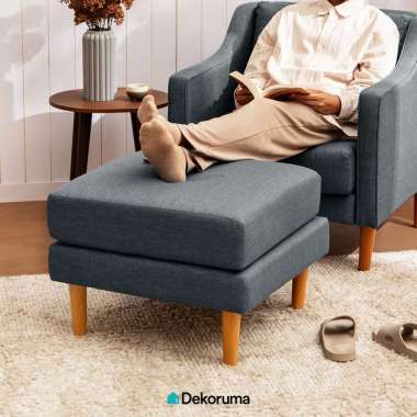 Dekoruma EITO Square Stool Kain / Kursi Sofa Kotak Kain Minimalis Abu-Abu
