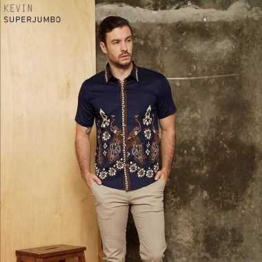 Evercloth Kevin Man NEW Jumbo - Kemeja Batik Jumbo Pria Batik Modern NAVY L-XL