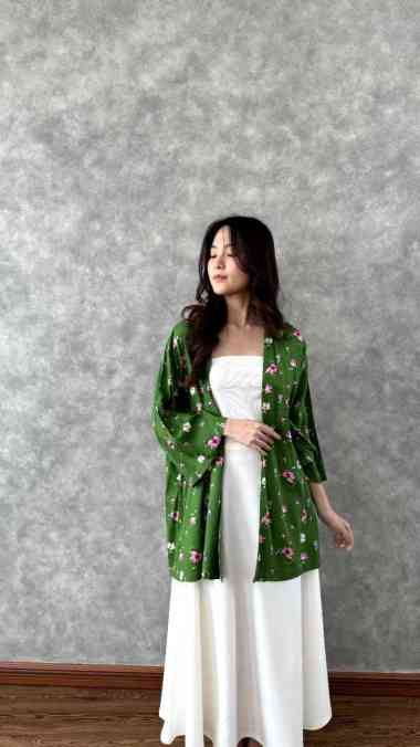 Outer Cardigan Kimono Batik, Cardigan Wanita Oversize, Cardigan Katun Jasmin Hijau