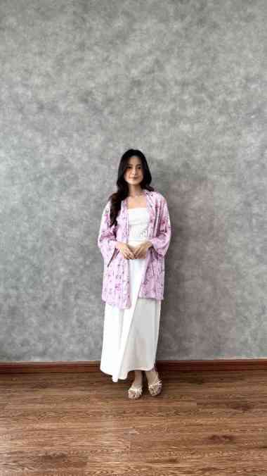 Outer Cardigan Kimono Batik, Cardigan Wanita Oversize, Cardigan Katun Jasmin Pink