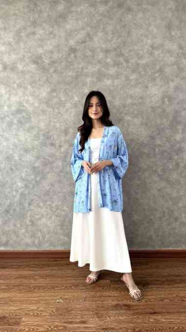 Outer Cardigan Kimono Batik, Cardigan Wanita Oversize, Cardigan Katun Jasmin Biru