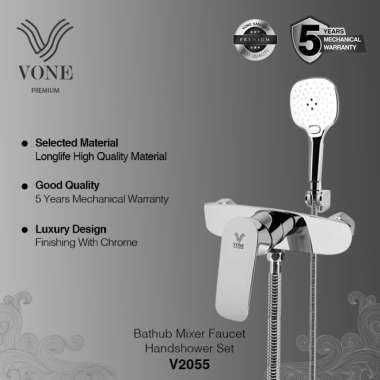 VONE Kran Bathub Mixer Keran Shower Panas Dingin Set V2055 ( VONE PREMIUM ) Chrome