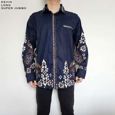 Kevin Long Man Super Jumbo - Kemeja Batik Lengan Panjang Pria NAVY XXL