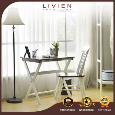 LIVIEN Meja Lipat French Country - Meja Belajar - Meja Minimalis PUTIH