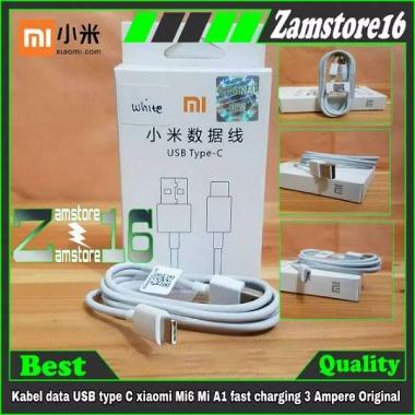 Kabel data USB type C xiaomi mi6 mi A1 fast charging 3A Original 100 siomi xiomi 3 amperE PUTIH