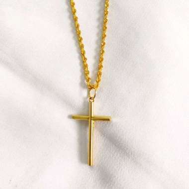 Set Kalung dan Liontin Salib Untuk Pria dan Wanita Koleksi Josean Emas Asli