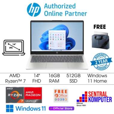 HP 14S Ryzen 7 5700U-8GB-512GB SSD-Win 10 Home - OHS 2019 Silver W11