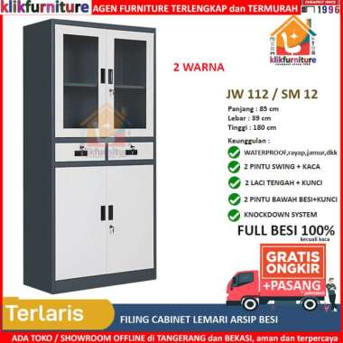 Filing Cabinet Besi Lemari Arsip Kantor 4 Pintu 2 Laci AK 12 / 112 Grey JADETABEK
