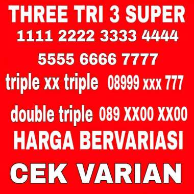 NOMOR CANTIK KARTU 3 TRI THREE 11 DIGIT 12 DIGIT 13 DIGIT 1111 2222 3333 4444 5555 6666 7777 DOUBLE 