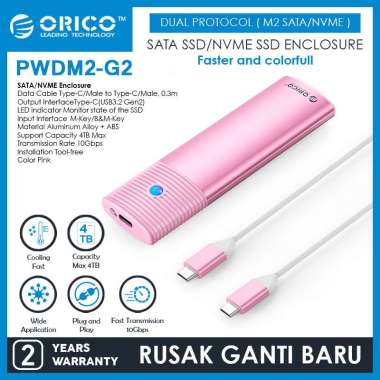 ORICO M.2 NVMe/NGFF Dual Protocol Enclosure - PWM2 Series PWDM2-G2 Pink
