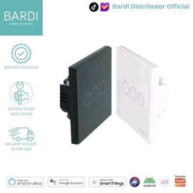 BARDI SMART WALL SWITCH 3 GANG EU WIFI TOUCH - SAKLAR LAMPU PINTAR Hitam