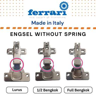 Engsel sendok lemari Ferrari tanpa spring Without Spring untuk pintu tanpa gagang full bengkok