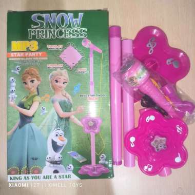 mainan microphone frozen fever standing mic karoaoke mainan anak multicolor