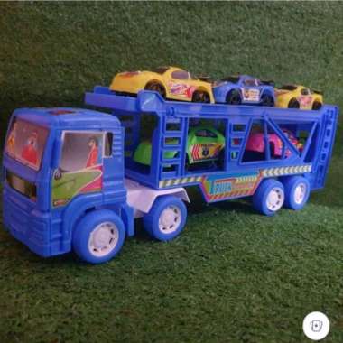 mainan truk trailer panjang bawa truk -mobil - helikopter 2 tingkat