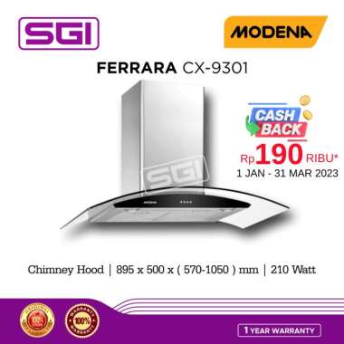 Modena Penghisap Asap Dapur FERRARA CX9301 Chimney Hood 90 Cm CX 9301