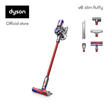 Dyson V8 Slim Fluffy Cordless Vacuum Cleaner (Nickel/Red) - Penyedot Debu Ringkas & Ringan | Daya hi