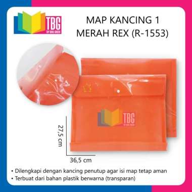 5 PCS MAP PLASTIK KANCING 1 / FOLDER FILE / TAS DOKUMEN MERAH - REX R-1553