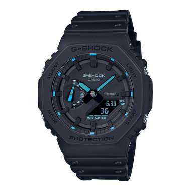 Jam Tangan Pria Casio G-Shock GA-2100-1A2DR CasiOak Neon Accent Series Men Digital Analog Dial Black