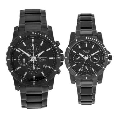 Jam Tangan Couple Alexandre Christie AC 6141 BIPBA Couple Black Dial Black Stainless Steel Strap Hit