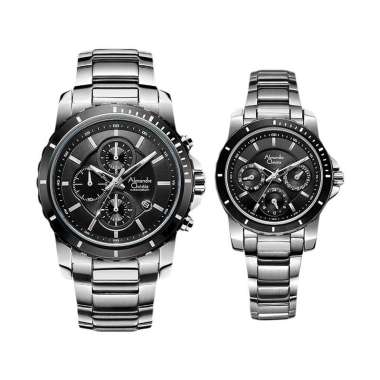 Jam Tangan Couple Alexandre Christie AC 6141 BTBBA Couple Black Dial Stainless Steel Strap Silver