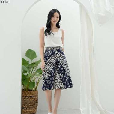 Evercloth Zeta Cullote Celana Batik Wanita Kulot Wanita Bawahan Batik NAVY