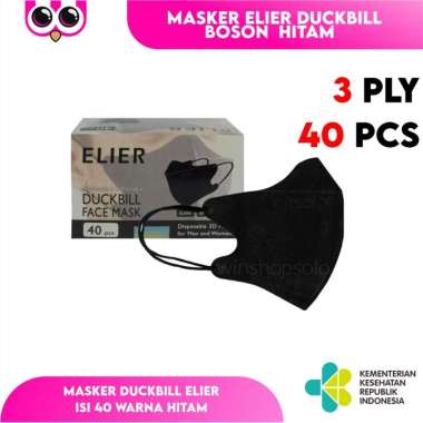 [ 40 DB HITAM ] ELIER DUCKBILL BOSON 3 PLY ISI 40 PCS / MASKER DUCKBILL ELIER ISI 40 WARNA HITAM