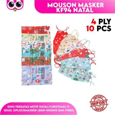[NATAL] MOUSON MASKER KF94 NATAL 4 PLY ISI 10 PCS / MASKER CHRISTMAS EDITION / MASKER EARLOOP 3D PUR