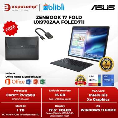 ASUS ZENBOOK 17 FOLD UX9702AA FOLED711 BLACK CORE i7-1250U 16GB 1TB SSD W11+OHS