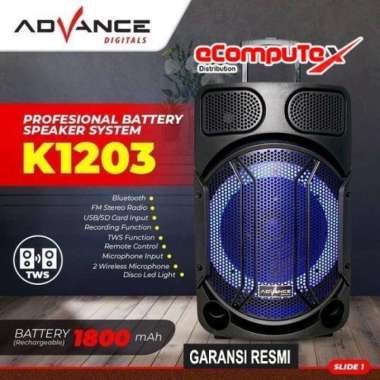SPEAKER KARAOKE ADVANCE 12" K-1203 SPEAKER BLUETOOTH KARAOKE 12" K1203