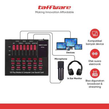 TaffSTUDIO Sound Card Bluetooth USB External Live Mic Headset - V8 Plus