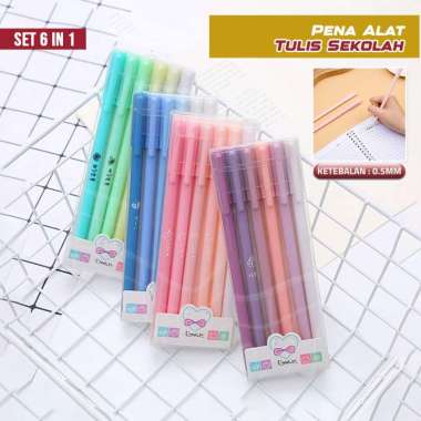 SK-A48 Pulpen Gel 6IN1 Motif Polos Warna Pastel Gaya Korea / Alat Tulis Pena Cair 0.5mm / Pena Rainb