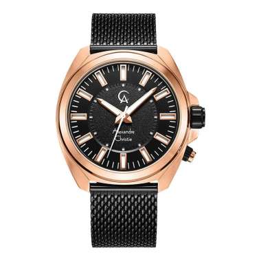 Jam Tangan Pria Alexandre Christie Classic AC 8631 MH BBRBA Men Black Dial Black Mesh Strap Hitam