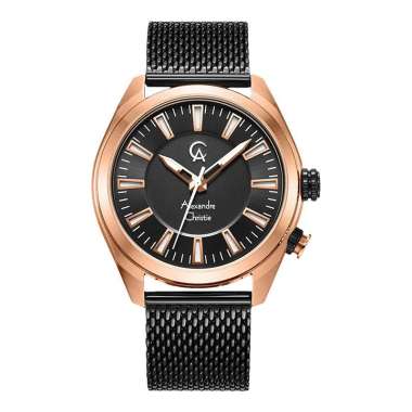 Jam Tangan Pria Alexandre Christie Classic AC 8630 MH BBRBA Men Black Dial Black Mesh Strap Hitam