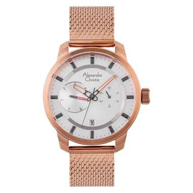Jam Tangan Pria Alexandre Christie AC 6548 MF BRGSL Men Silver Dial Rose Gold Mesh Strap Rose Gold