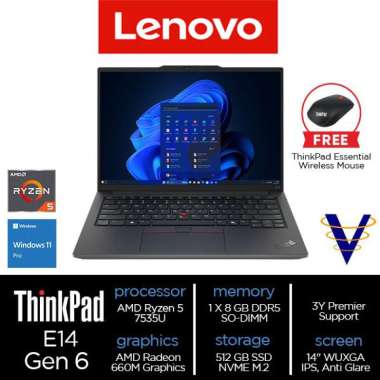 Lenovo ThinkPad E14 Gen 6 (AMD) Ryzen 5 7535U 8GB 512GB SSD W11 Pro 8GB
