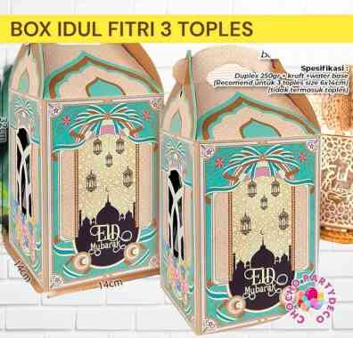 Box Idul Fitri 3 TOPLES Lebaran / Kotak Kue Lebaran / Parcel Idul Fitri / Hampers Lebaran ukuran 14x