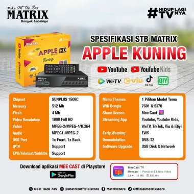 Receiver TV Digital DVBT2 Apple Kuning HD Matrix + HDMI -