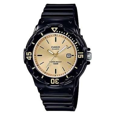 Jam Tangan Wanita Casio General LRW-200H-9EVDF Pop Sporty Gold Sunray Dial Black Resin Band Hitam