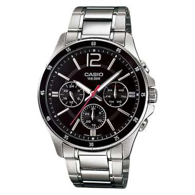 Jam Tangan Pria Casio General MTP-1374D-1AVDF Black Dial Stainless Steel Band Silver