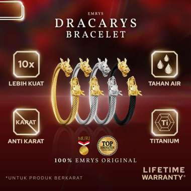 Emrys Bracelet DRACARYS Real Titanium Anti Karat Gelang Titanium Pria Wanita GOLD