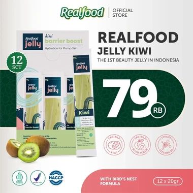 Realfood Jelly Kiwi Sarang Burung Walet dengan Omega 3, Omega 6, Vitamin B3 dan B5, 12 pcs